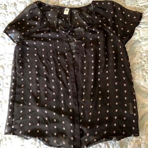 Sheer black top with white dot flowers